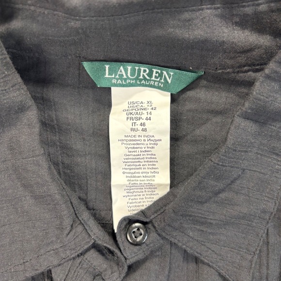 Lauren Ralph Lauren Black Crinkle Cotton Blend Long Sleeve Shirt Women's L NWT - Picture 3 of 12